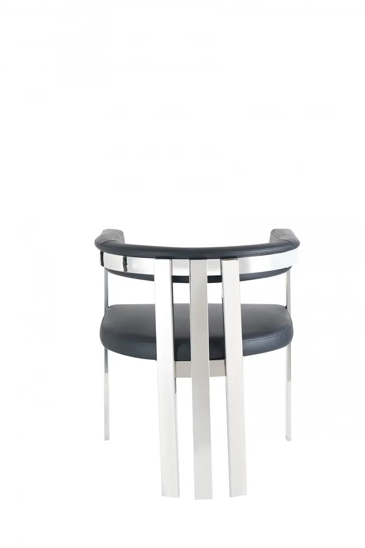 Black and Silver Upholstered Faux Leather Slat Back Dining Arm Chair
