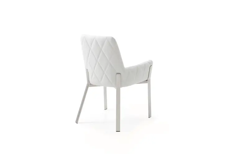 White and Silver Upholstered Faux Leather Dining Arm Chair