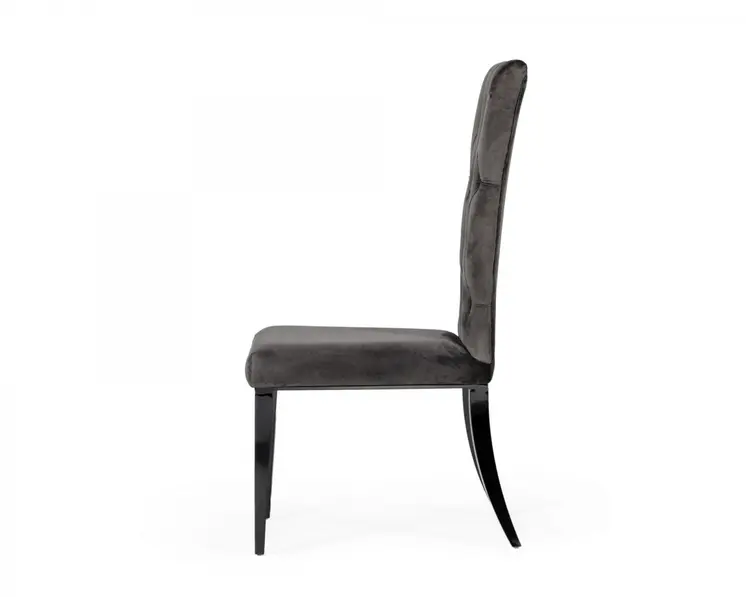 Set of Two Gray and Black Upholstered Velvet Dining Side Chairs