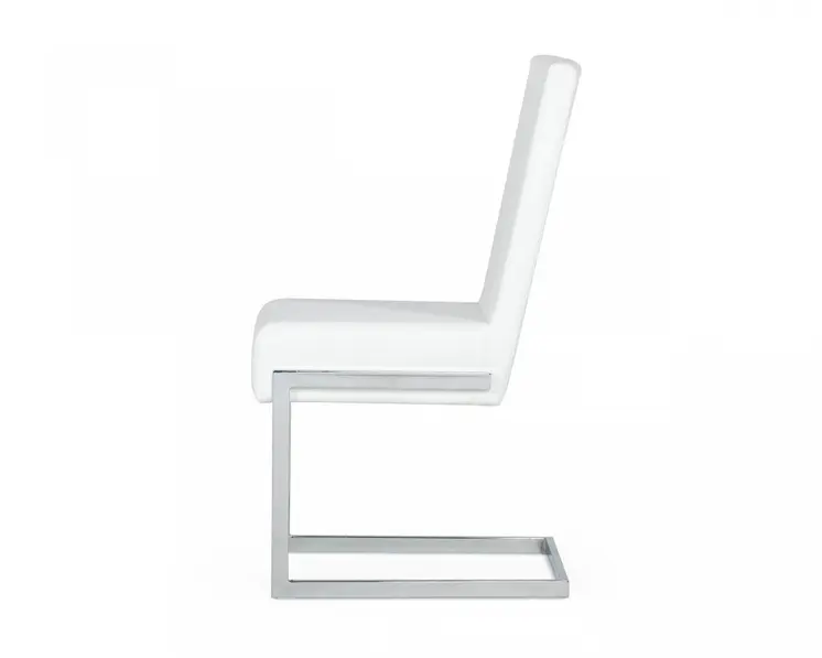 Set of Two White Silver Modern Dining Chairs