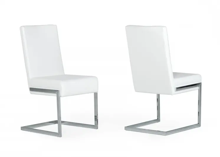 Set of Two White Silver Modern Dining Chairs