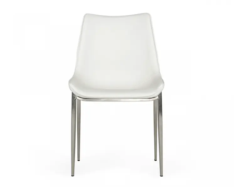 Set of Two White and Silver Upholstered Faux Leather Dining Side Chairs