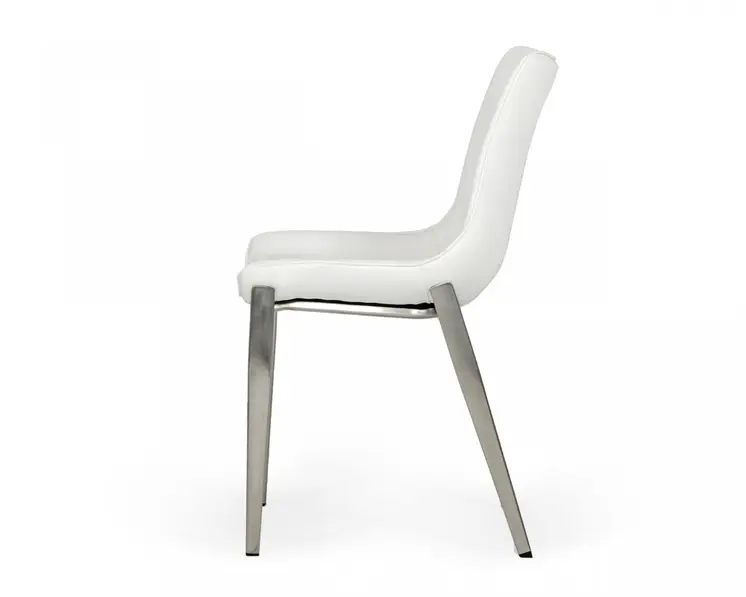 Set of Two White and Silver Upholstered Faux Leather Dining Side Chairs