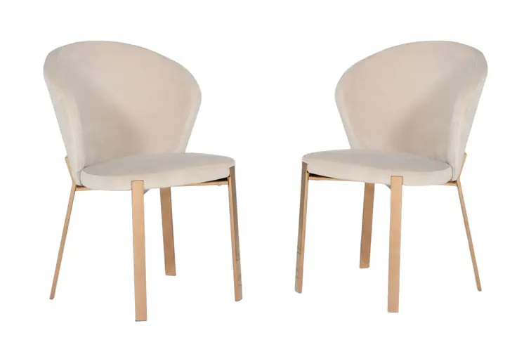 Set of Two Beige and Champagne Upholstered Velvet Wing Back Dining Side Chairs