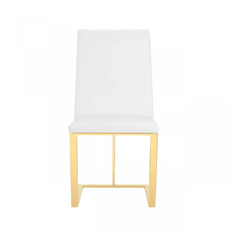White and Gold Upholstered Faux Leather Dining Side Chair
