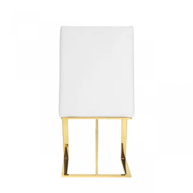 White and Gold Upholstered Faux Leather Dining Side Chair