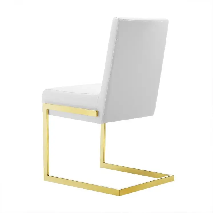 Set of Two White and Gold Upholstered Faux Leather Dining Side Chairs
