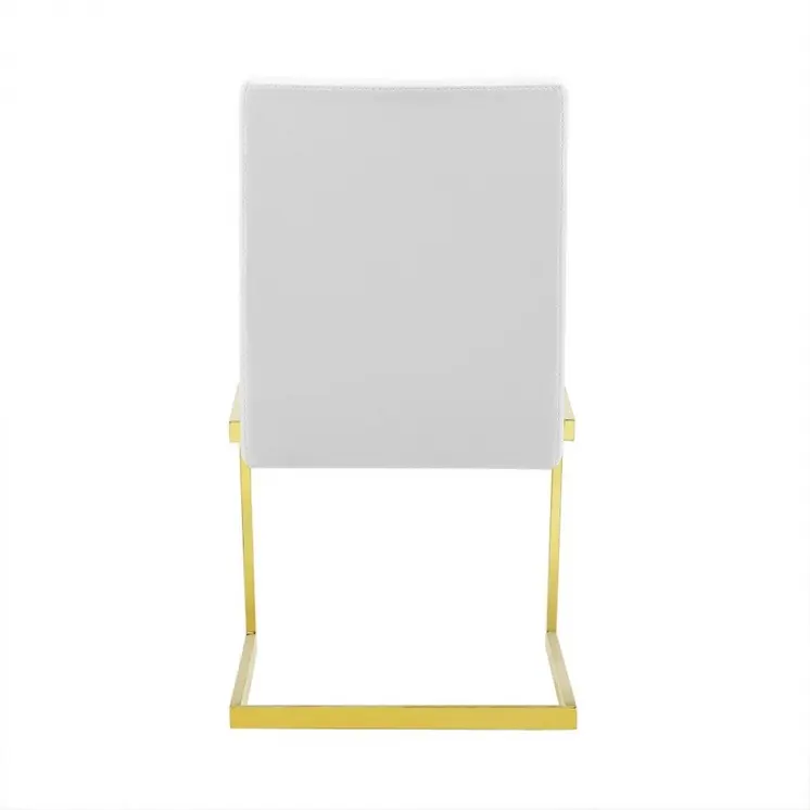 Set of Two White and Gold Upholstered Faux Leather Dining Side Chairs