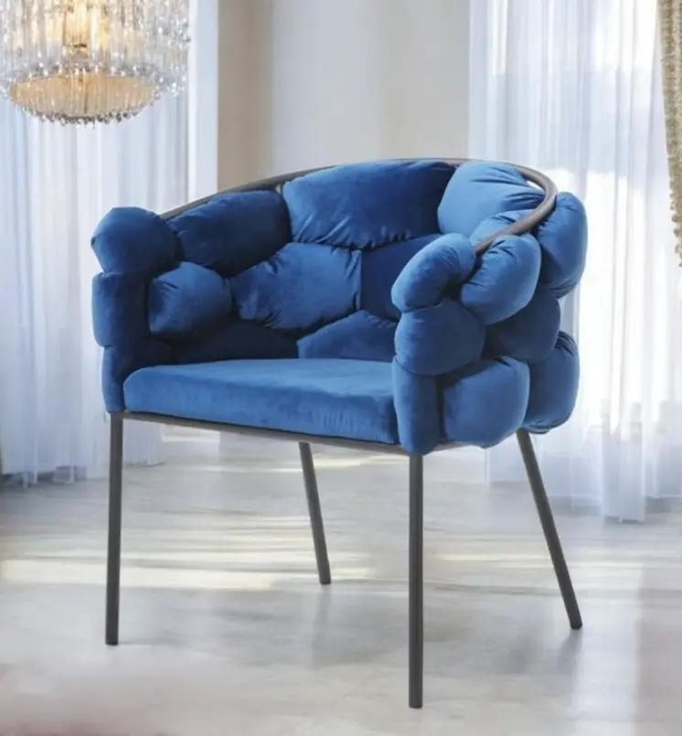 Blue and Black Upholstered Fabric Dining Arm Chair