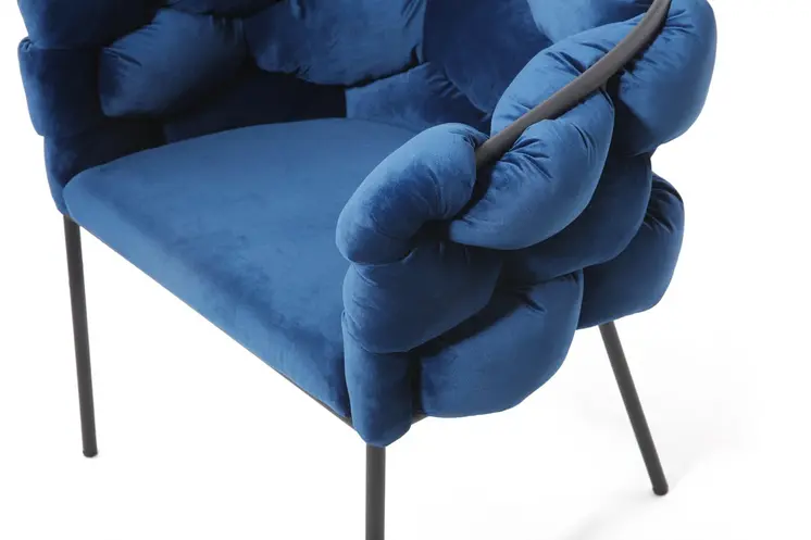 Blue and Black Upholstered Fabric Dining Arm Chair
