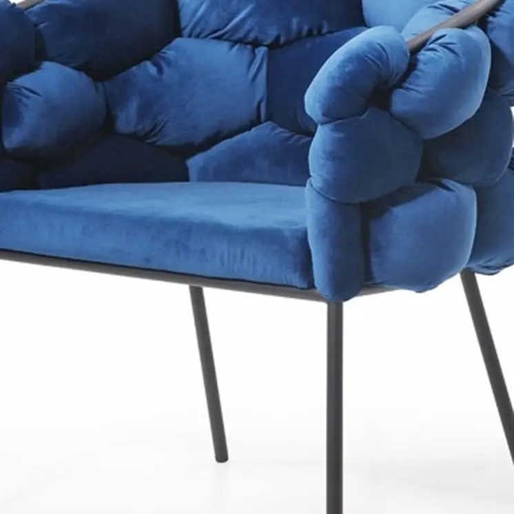 Blue and Black Upholstered Fabric Dining Arm Chair