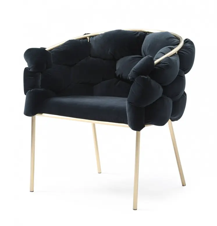 Black and Brass Upholstered Fabric Dining Arm Chair