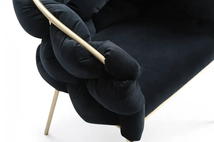 Black and Brass Upholstered Fabric Dining Arm Chair