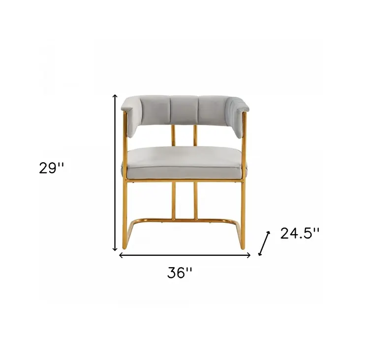 Gray and Gold Upholstered Fabric Dining Arm Chair