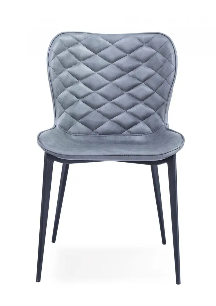 Set of Two Gray and Black Upholstered Faux Leather Dining Side Chairs
