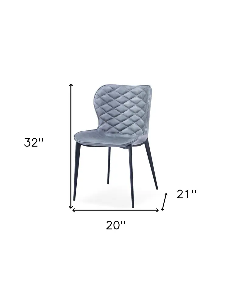 Set of Two Gray and Black Upholstered Faux Leather Dining Side Chairs