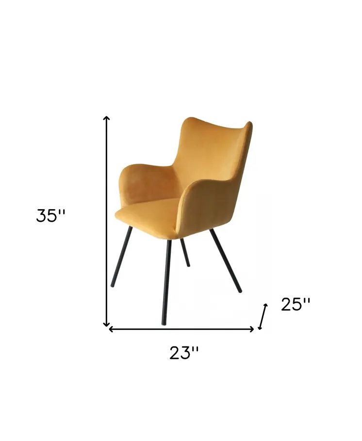 Yellow and Black Upholstered Velvet Wing Back Dining Arm Chair