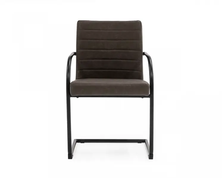 Set of Two Brown and Black Upholstered Faux Leather Dining Arm Chairs