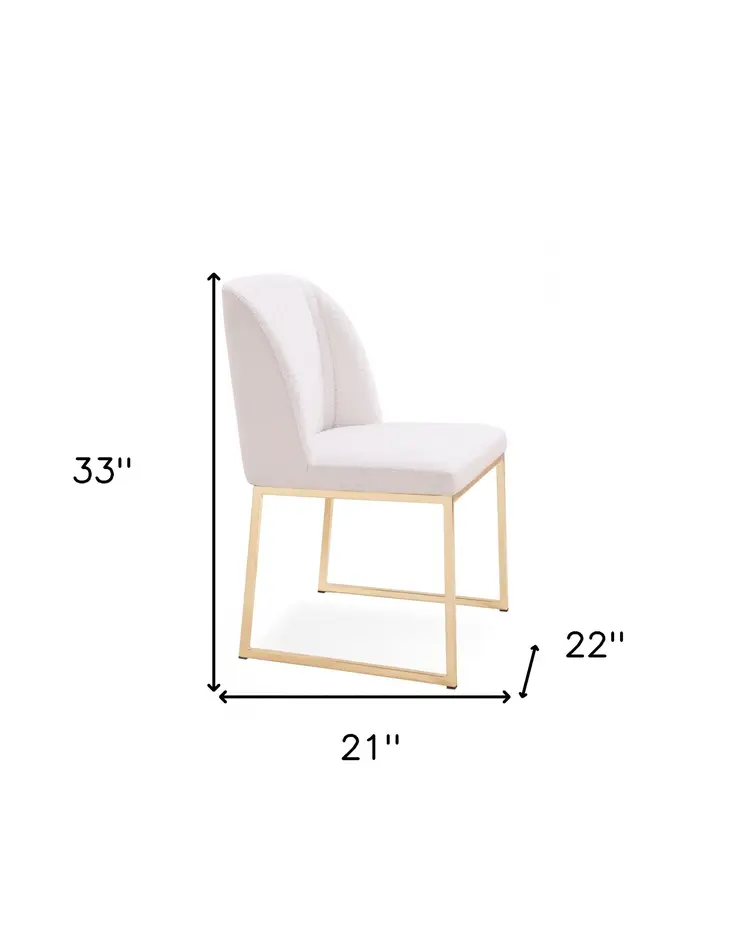 Set of Two White and Gold Upholstered Fabric Wing Back Dining Side Chairs