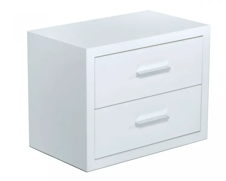 Modern Glossy White Box Nightstand with Two Drawers