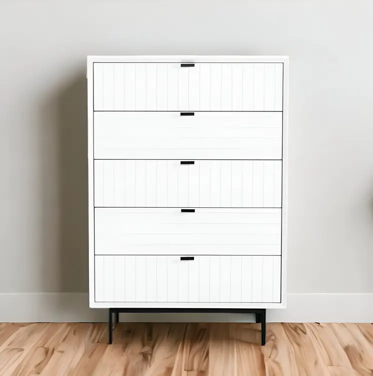 30" White Solid Wood Five Drawer Chest