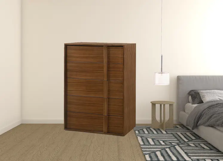 36" Walnut Brown Wood Contemporary Five Drawer Dresser