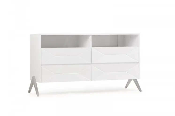 61" White Manufactured Wood Four Drawer Double Dresser