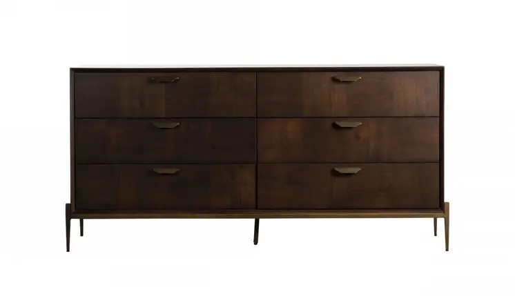63" Dark Brown Manufactured Wood Six Drawer Double Dresser