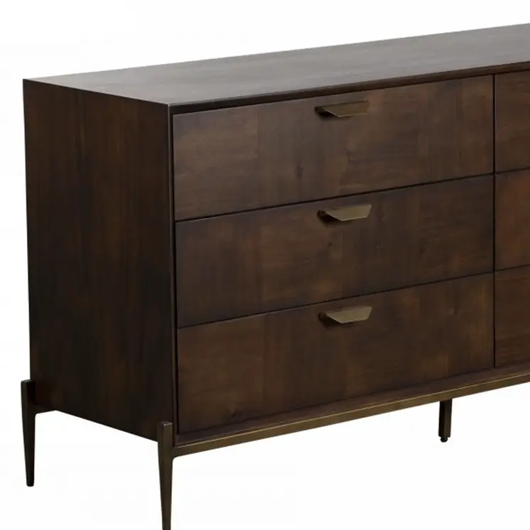 63" Dark Brown Manufactured Wood Six Drawer Double Dresser