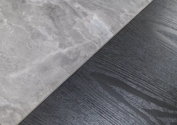 63" Grey Faux Marble and Black Wood Six Drawer Double Dresser