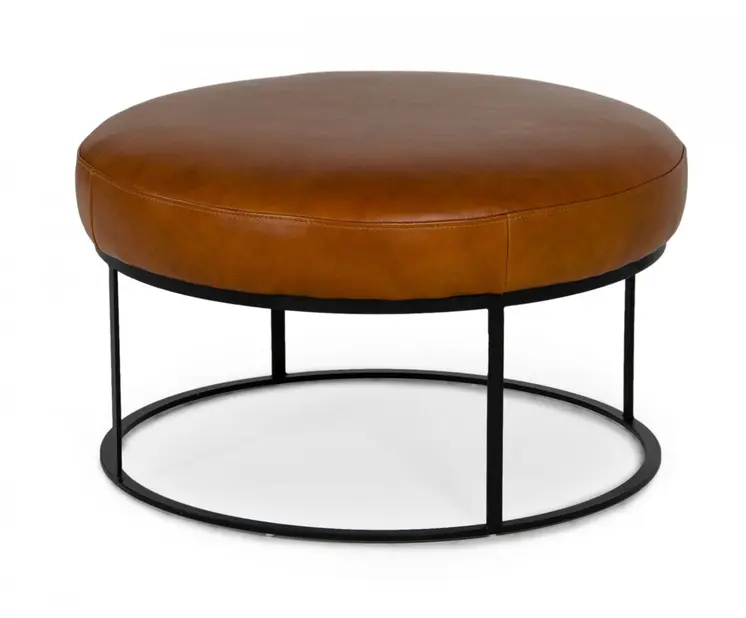 30" Camel Faux Leather And Black Ottoman