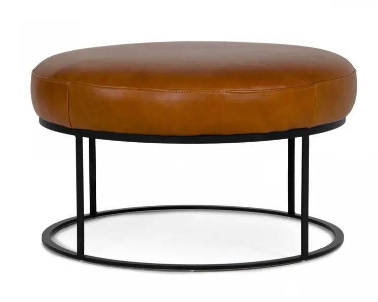 30" Camel Faux Leather And Black Ottoman