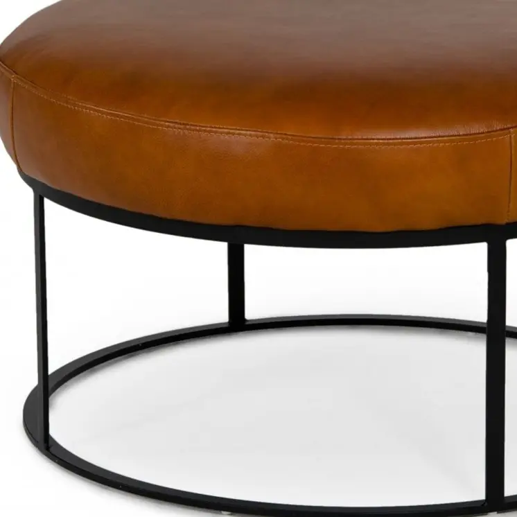 30" Camel Faux Leather And Black Ottoman