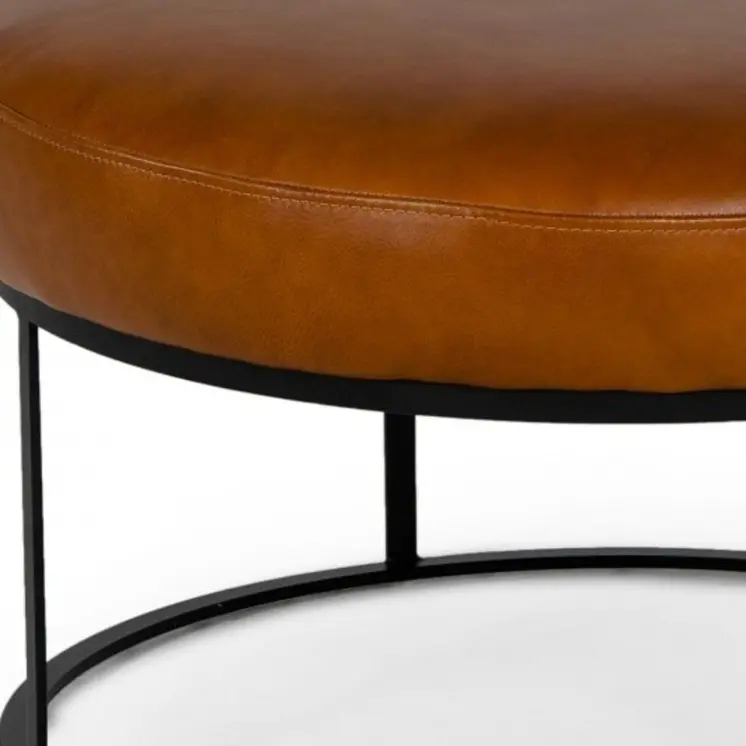 30" Camel Faux Leather And Black Ottoman