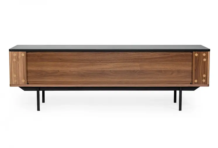 63" Walnut And Gray Wood Open And Enclosed Storage TV Stand