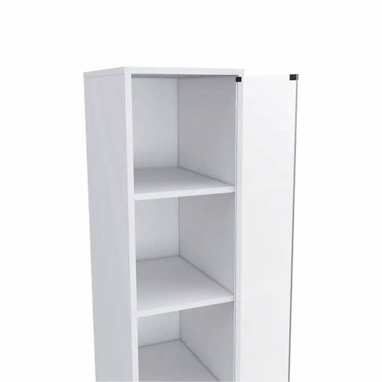 White Bathroom Storage Cabinet with Glass Door and Sliding Drawers