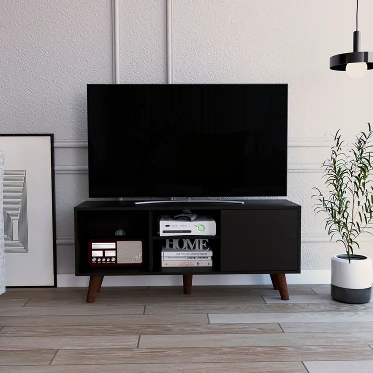 45" Black Open Shelving TV Stand