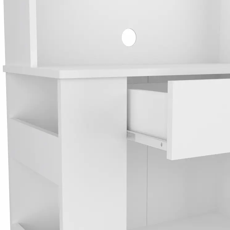 67" White Pantry Cabinet with Two Door Panels and Side Open Shelves