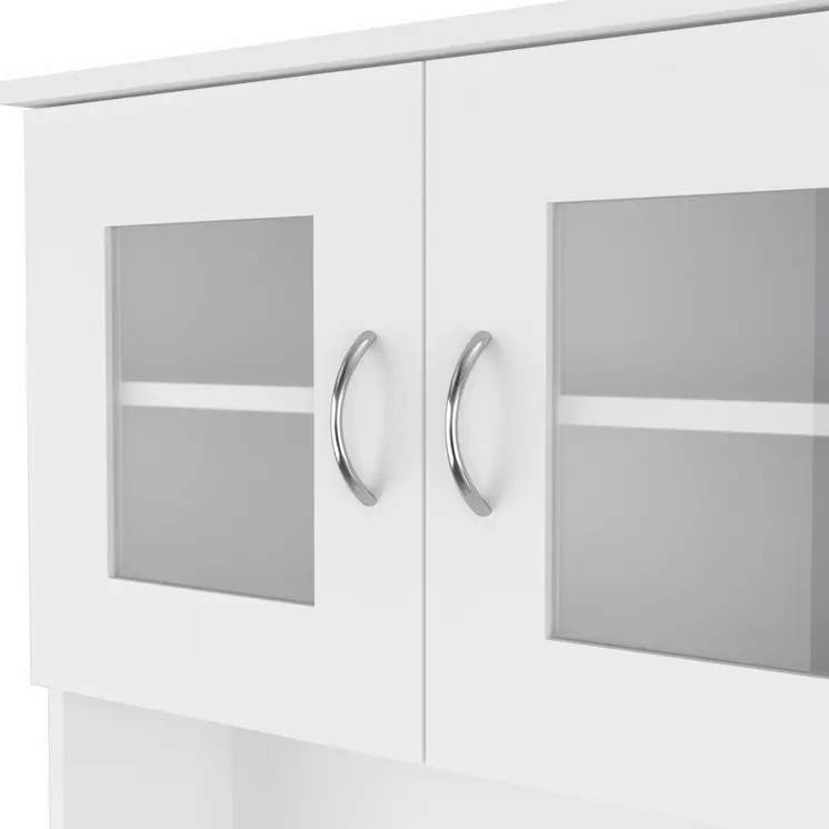 67" White Pantry Cabinet with Two Door Panels and Side Open Shelves