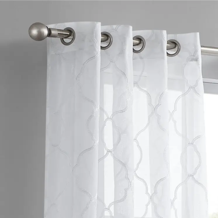 84” White Trellis Pattern Embroidered Window Curtain Panel