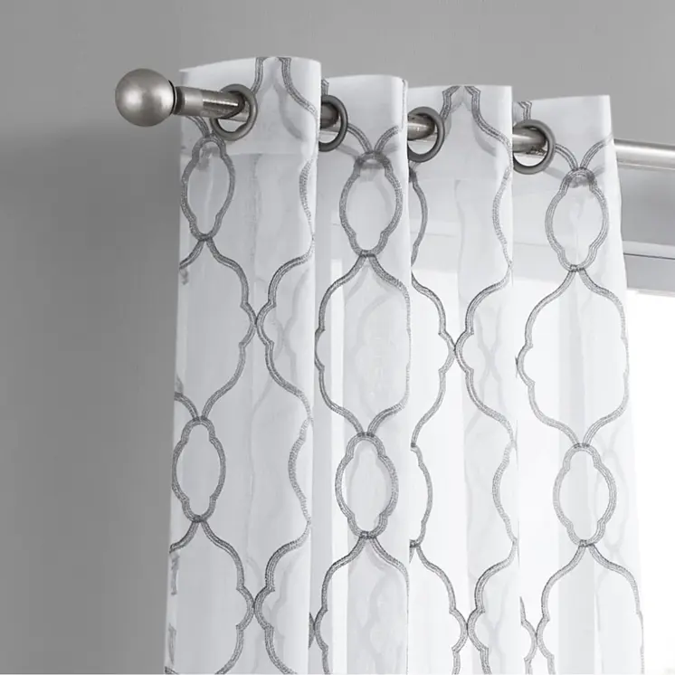 84” Silver Trellis Pattern Embroidered Window Curtain Panel