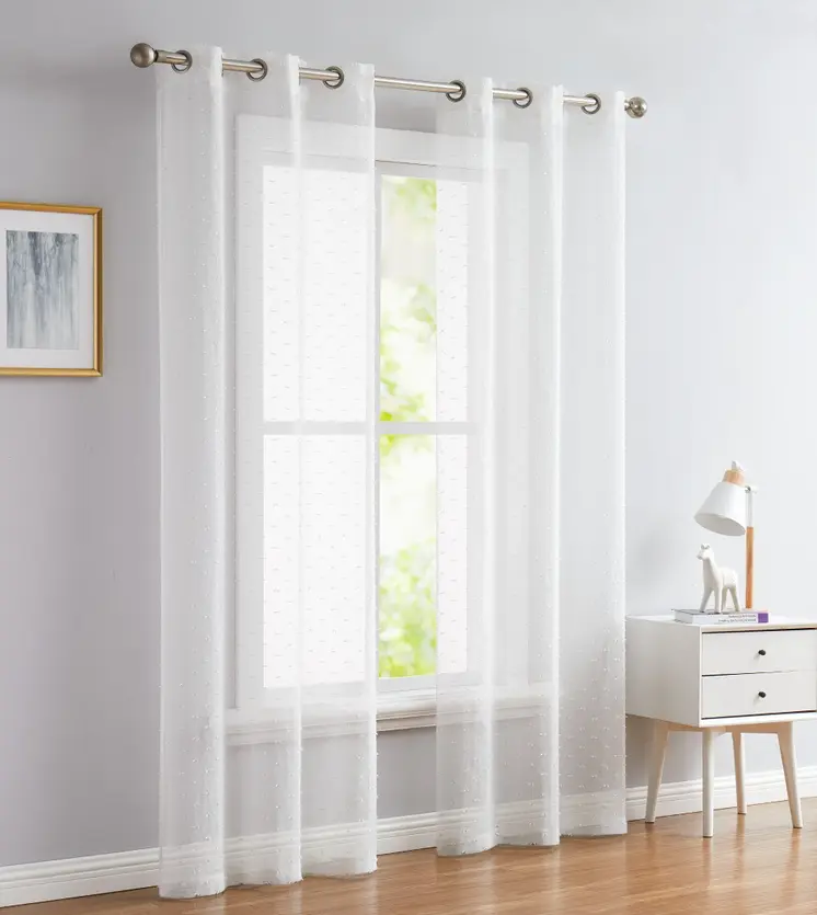 Set of Two 96" White Sprinkled Embellishment Window Curtain Panels