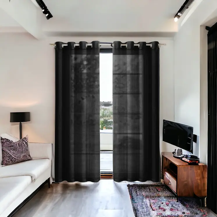 Set of Two 84"  Black Solid Modern Window Panels