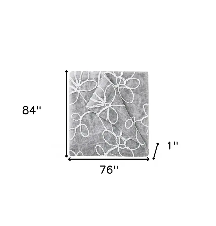 Set of Two 84"  Silver Floral Embroidered Window Panels