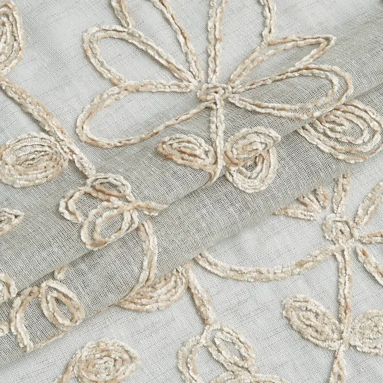 Set of Two 84"  Tan Floral Embroidered Window Panels