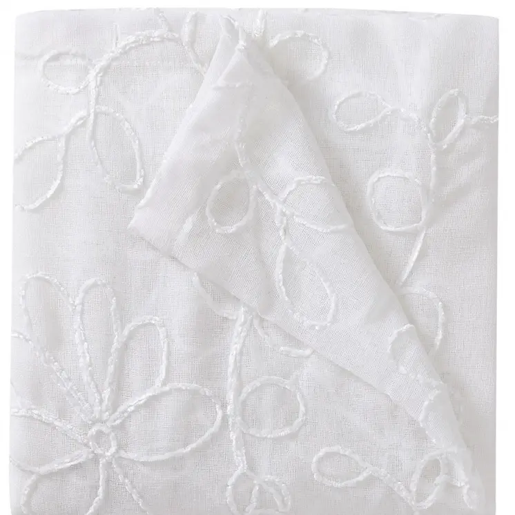 Set of Two 84"  White Floral Embroidered Window Panels