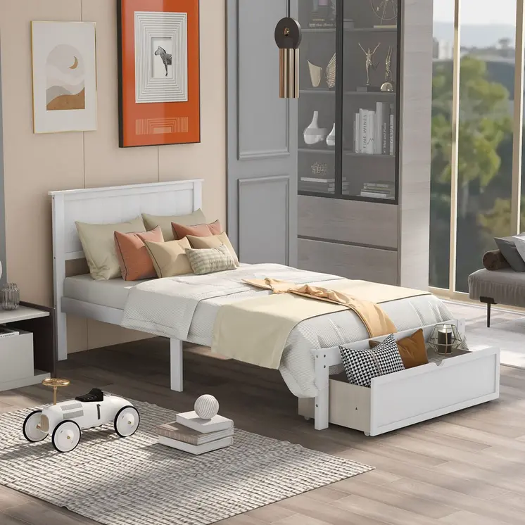 White Wood Twin Bed Frame