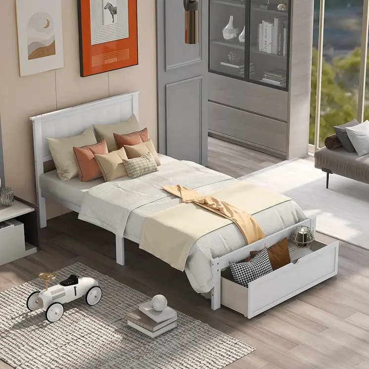White Wood Twin Bed Frame