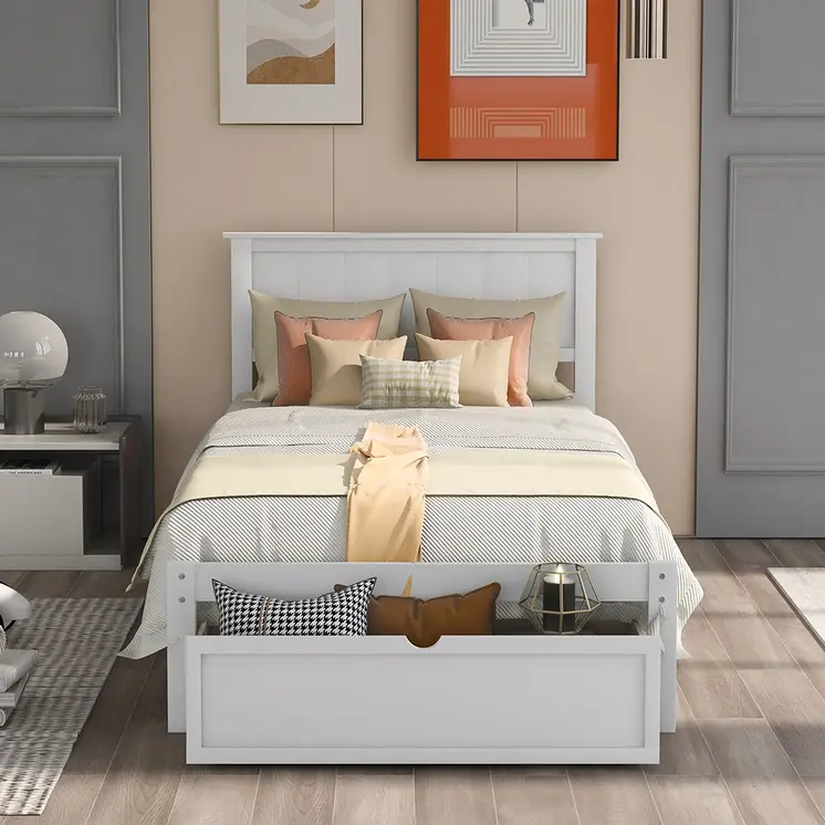 White Wood Twin Bed Frame