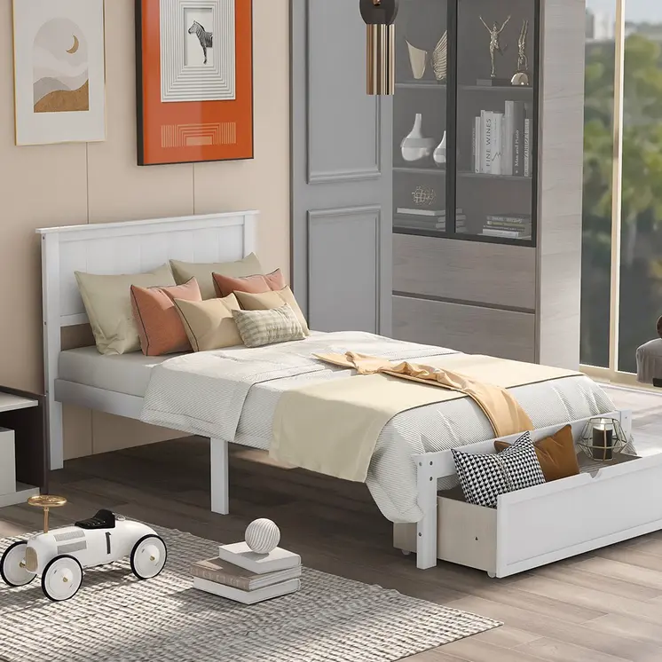 White Wood Twin Bed Frame